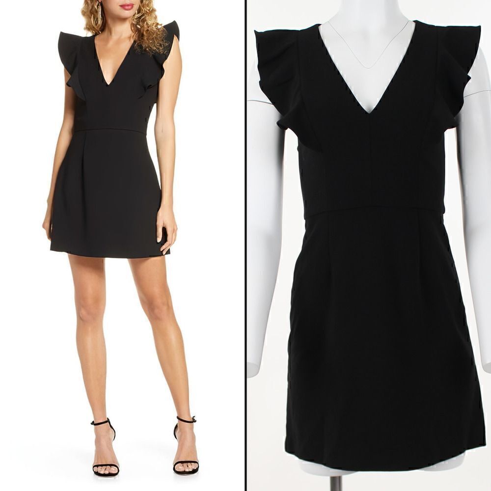 French Connection Whisper Ruffled V-Neck Mini Dress